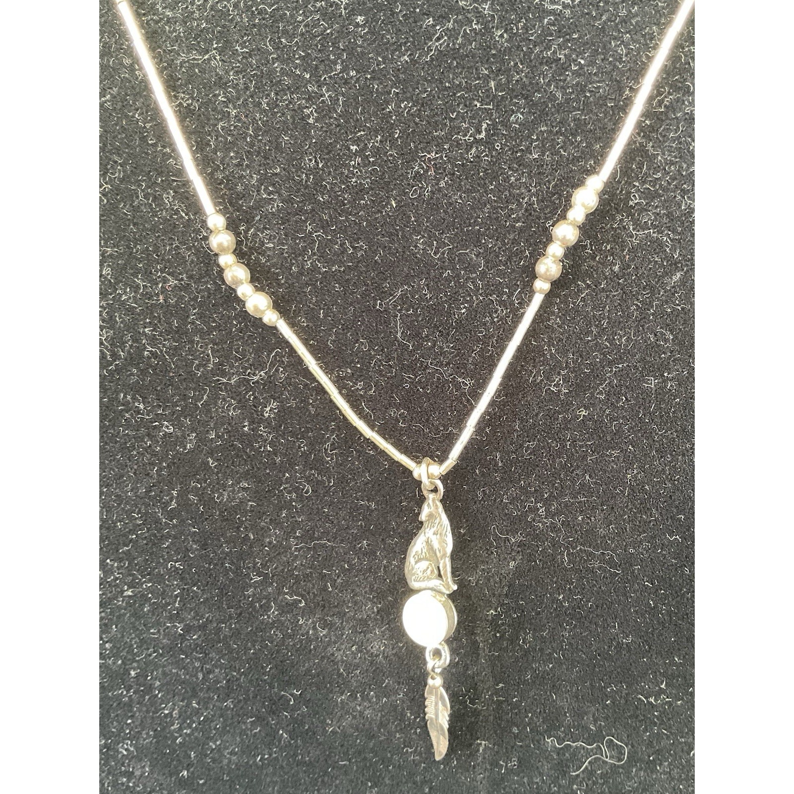925 Sterling Silver Wolf Opal Feather Pendant Necklace Vintage Native 39$